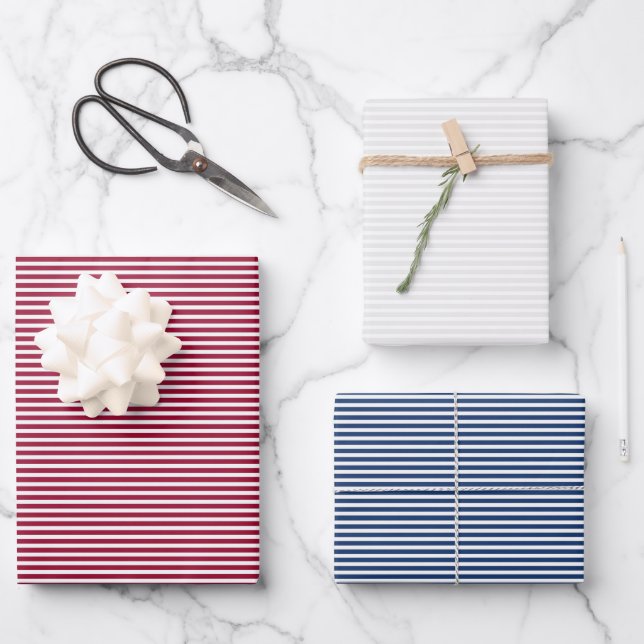 Feuille De Papier Cadeau Blancs rouges et bleus (Recto)