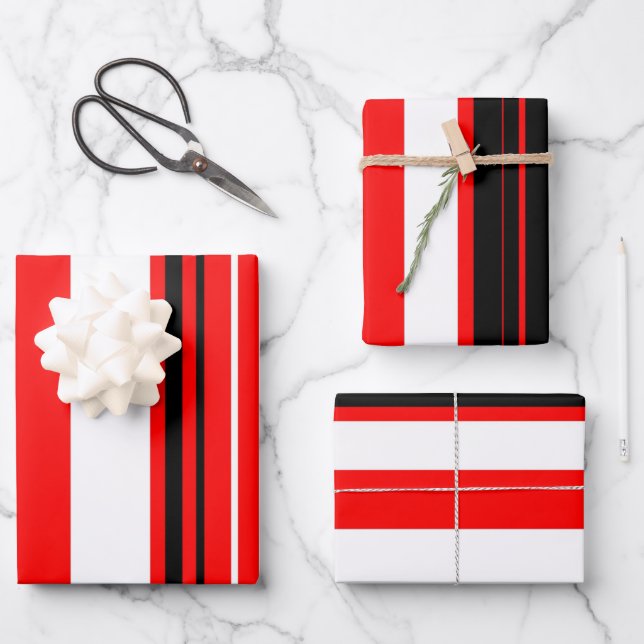 Feuille De Papier Cadeau Blancs rouges et noirs (Recto)