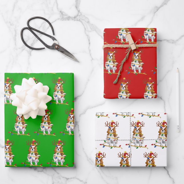 Feuille De Papier Cadeau Blenheim Cavalier King Charles Noël  (Recto)