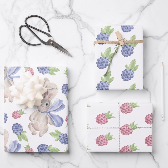 Feuille De Papier Cadeau Bleu aquarelle baie de printemps (Recto)
