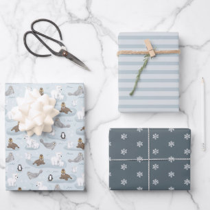 Feuille De Papier Cadeau Bleu Arctique Cute Ours polaire