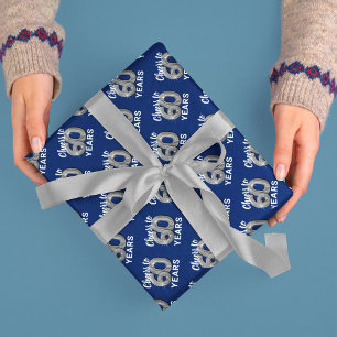Feuille De Papier Cadeau Bleu argent brille à 60 ans anniversaire