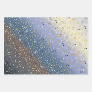 Feuille De Papier Cadeau bleu, argent, Musical+ Note, luxe, or, royal,
