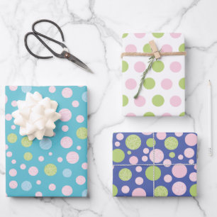 Feuille De Papier Cadeau Bleu Blanc Avec Points Bleus Rose Vert