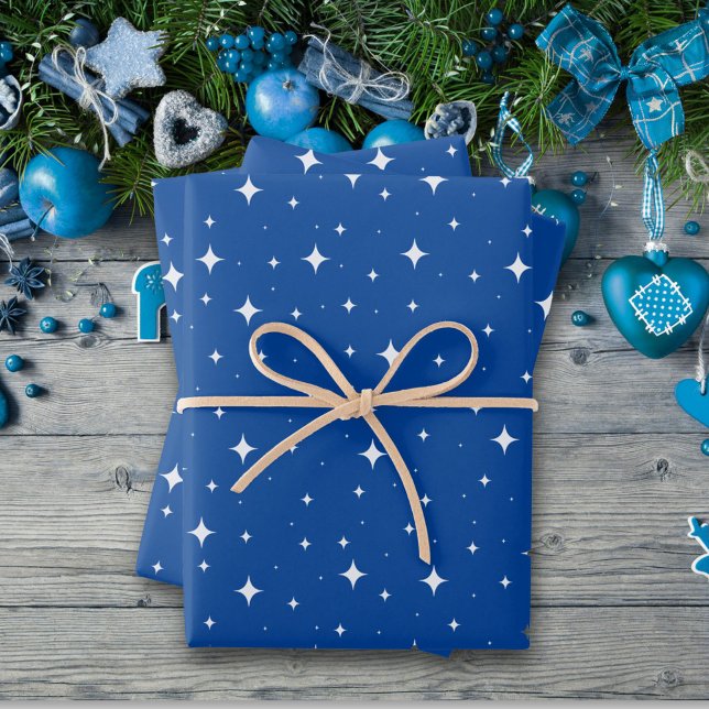 Feuille De Papier Cadeau Bleu Blancs Motif Star vacances de Noël (Créateur téléchargé)