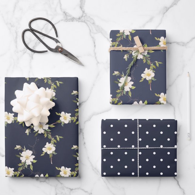Feuille De Papier Cadeau Bleu bleu floral (Recto)