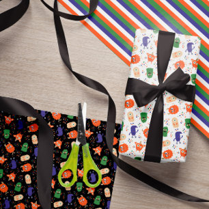 Feuille De Papier Cadeau Bleu Bleu Mélange de monstres verts Motifs d'Hallo