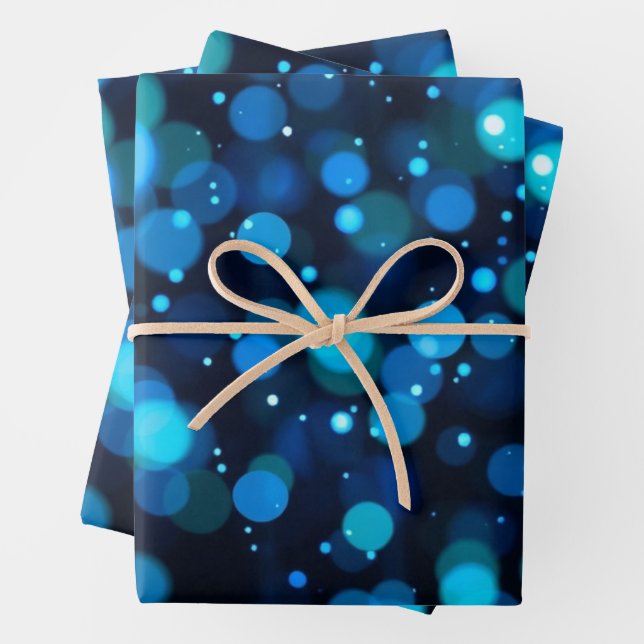 Feuille De Papier Cadeau Bleu brillant Bokeh Abstrait (En situation)
