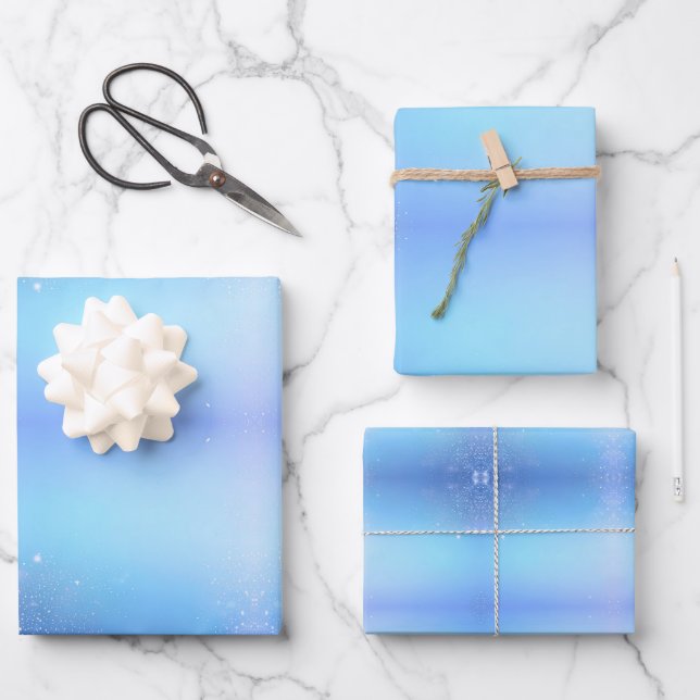 Feuille De Papier Cadeau Bleu clair avec arrosage (Recto)