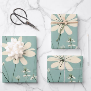 Feuille De Papier Cadeau Bleu clair Fleurs Super marguerites modernes