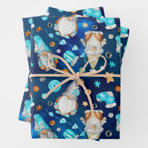 Feuille De Papier Cadeau Bleu de Noël mignon Gnomes scandinaves