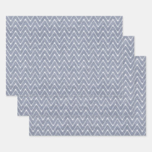 Feuille De Papier Cadeau Bleu Denim Poussiéreux Petit Motif Chevron