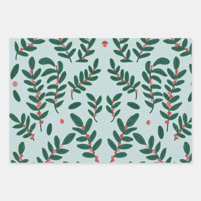 Feuille De Papier Cadeau Bleu des baies d'hiver (Devant)