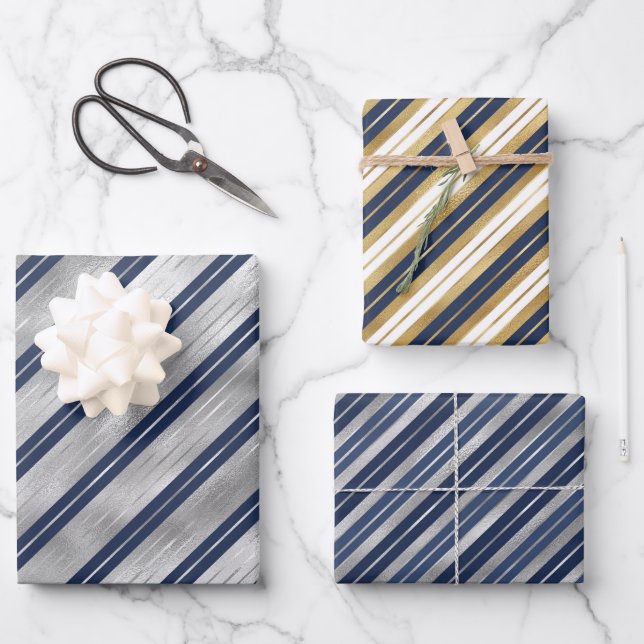 Feuille De Papier Cadeau Bleu Et Or (Recto)
