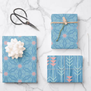 Feuille De Papier Cadeau Bleu et rose abstrait géométrique