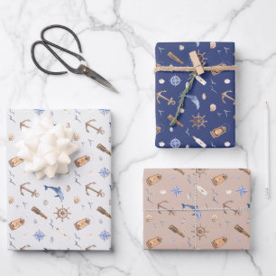 Feuille De Papier Cadeau Bleu Fête des mariées côtière marine
