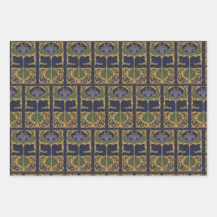 Feuille De Papier Cadeau Bleu foncé Art Nouveau Vieux livre