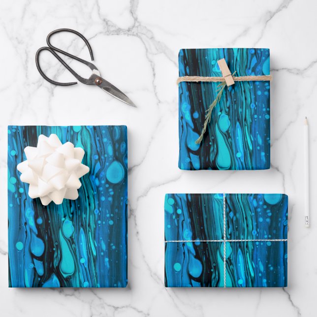 Feuille De Papier Cadeau Bleu gouttes acrylique pourrissant Abstrait Fluid  (Recto)
