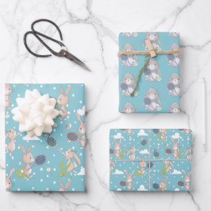 Feuille De Papier Cadeau Bleu lapin de tennis personnalisable