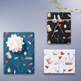 Feuille De Papier Cadeau Bleu noir blanc médecin infirmière équipement cade