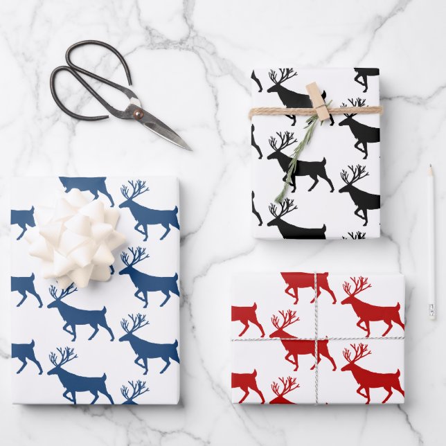Feuille De Papier Cadeau Bleu Noir & Rouge Bois Blanc (Recto)