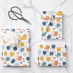 Feuille De Papier Cadeau Bleu Orange Jaune Mignons Chats Baby Shower Annive