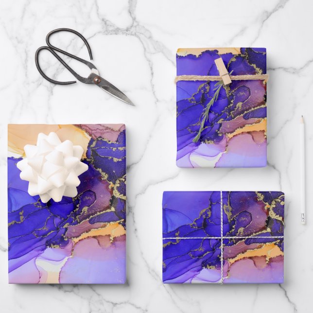 Feuille De Papier Cadeau Bleu orange violet Abstrait (Recto)
