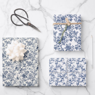 Feuille De Papier Cadeau Bleu orné Botaniques 3