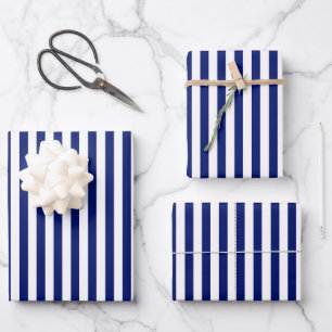 Feuille De Papier Cadeau Bleu rayures classique marine moderne frais