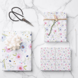 Feuille De Papier Cadeau Bleu rose pâle Vintage Floral Joli Fleurs