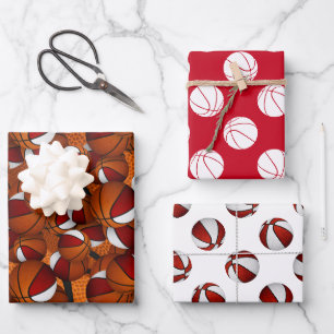 Feuille De Papier Cadeau bleu rouge basketballs motif cadeau