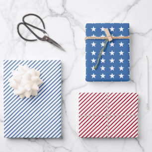 Feuille De Papier Cadeau Bleu rouge Blancs et étoiles Patriotique
