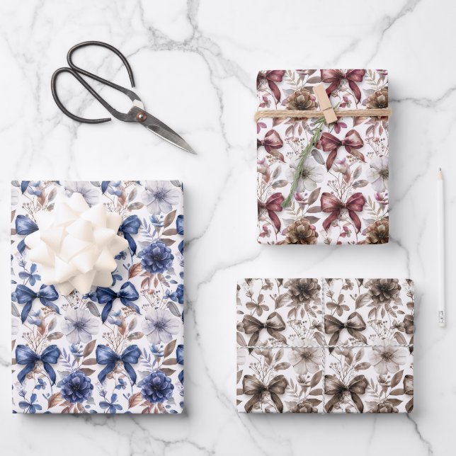 Feuille De Papier Cadeau Bleu Ruban Bow Coquette Esthétique Grandmillénaire (Recto)