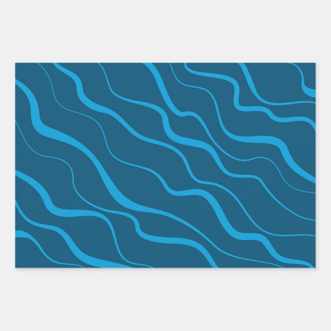 Feuille De Papier Cadeau Bleu, simple, moderne, cool vague abstraction (Devant)