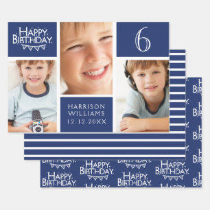 Feuille De Papier Cadeau Bleu tendance Collage photo Happy Birthday