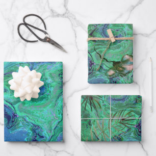 Feuille De Papier Cadeau Bleu Turquoise Vert Moderne Fluide Art