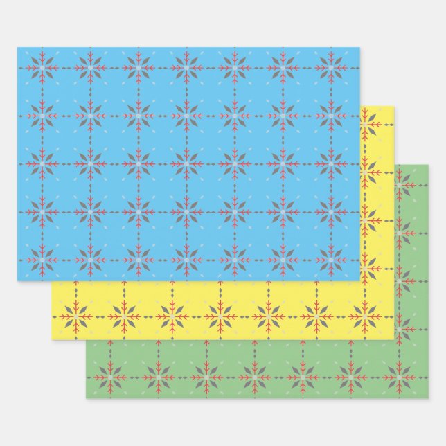 Feuille De Papier Cadeau Bleu, vert, jaune, lumineux (Lot)