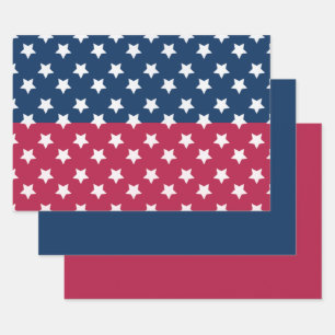 Feuille De Papier Cadeau Bloc De Couleurs Bleu Et Rouge Avec Étoiles Blanch