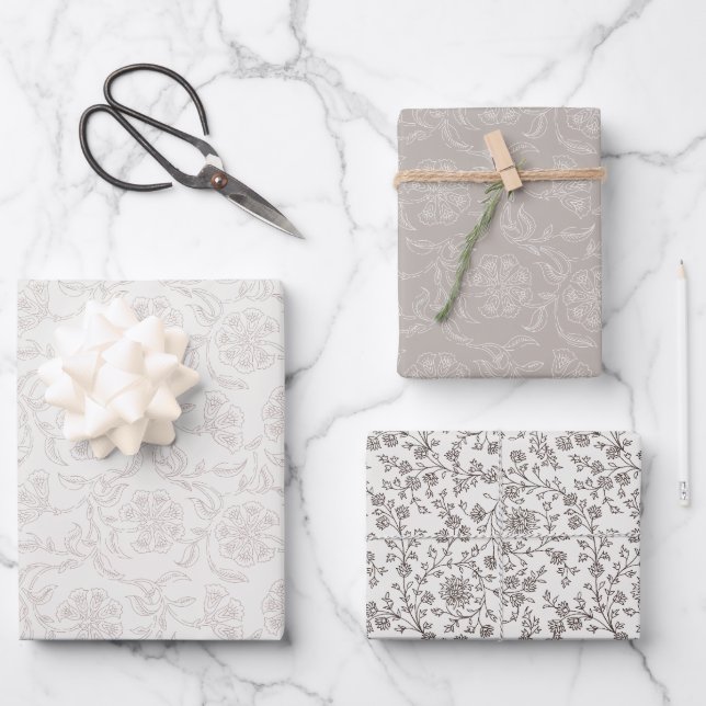 Feuille De Papier Cadeau Blocage imprimé inspiré floral (Recto)