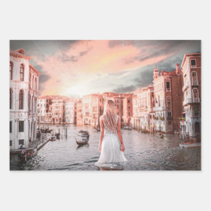 Feuille De Papier Cadeau Blondie Dans Venise Romantique