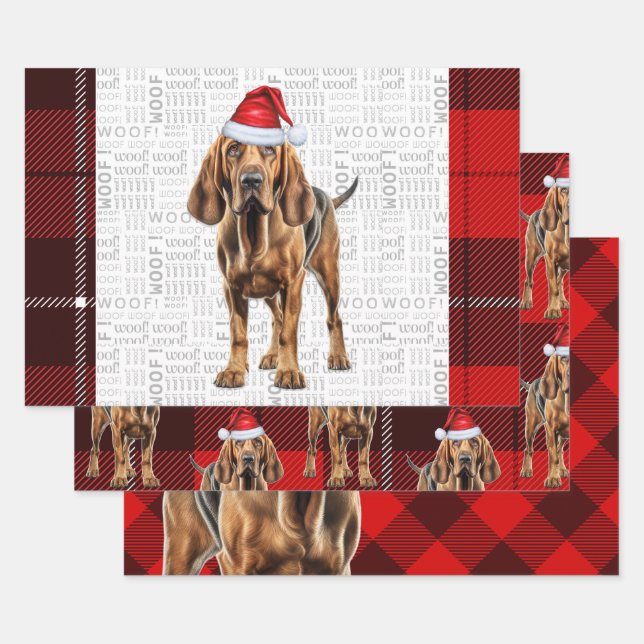 Feuille De Papier Cadeau Bloodhin Chien Rouge Fête Jardin Noël (Lot)