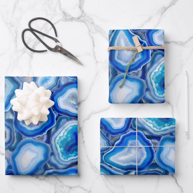 Feuille De Papier Cadeau Blue Agate Geodes cristaux motif (Recto)