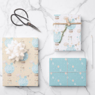 Feuille De Papier Cadeau Blue Baby Boy Hot Air Balloon