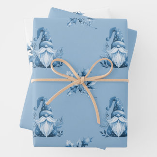 Feuille De Papier Cadeau Blue Christmas Gnomes