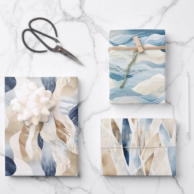 Feuille De Papier Cadeau Blue Cream Sea Sand Abstrait (Recto)