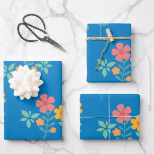 Feuille De Papier Cadeau Blue Daisy Cute Bouquet Motif Moderne