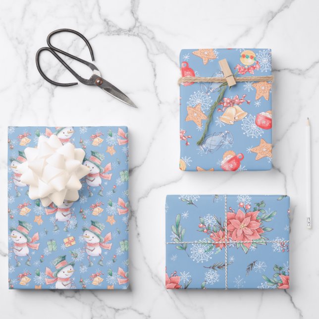 Feuille De Papier Cadeau Blue Dancing Snowman Holiday (Recto)