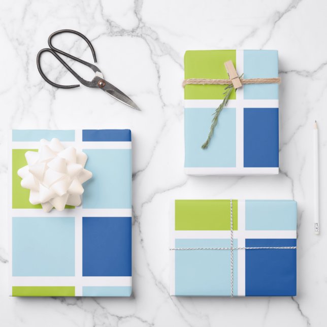 Feuille De Papier Cadeau Blue Green Carrés À damiers Anniversaire (Recto)