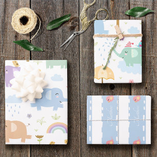Feuille De Papier Cadeau Blue Pastel Elephant Motif pour Little Boy Party