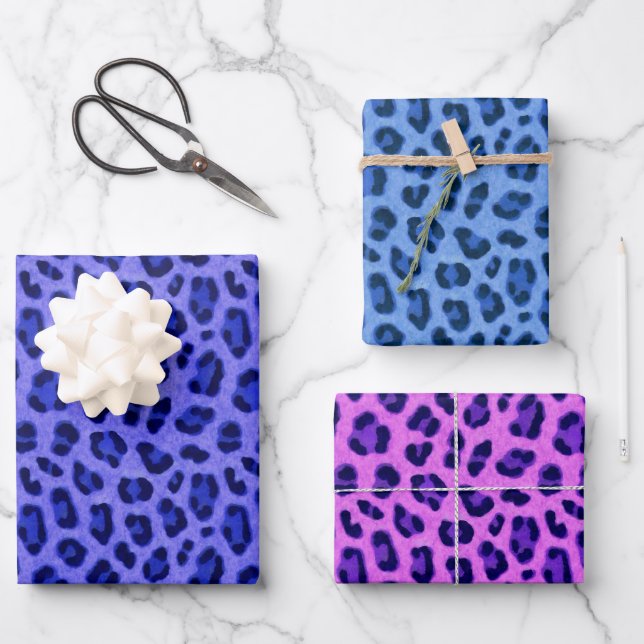 Feuille De Papier Cadeau Blue Pink Lavender Leopard Animal Skin Pattern (Recto)